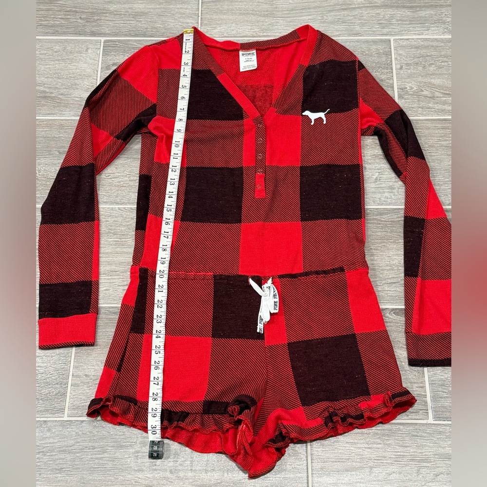 Victoria’s Secret PINK Buffalo Plaid Thermal Sleepwear Romper. Size Medium. - Picture 8 of 11